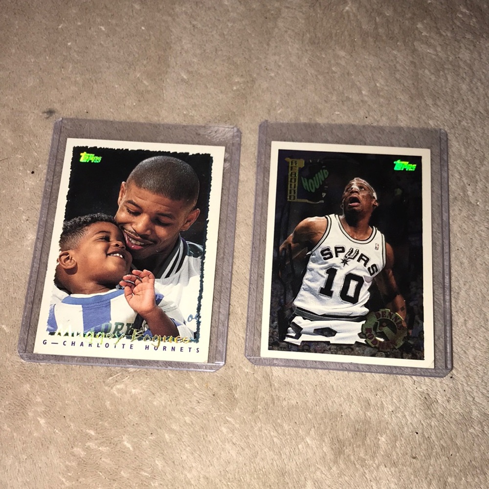 Topps 1994 NBA trading cards Mugsey Bouges and Dennis Rodman 💕